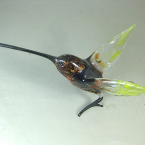 blown glass animal bird Hummingbird long beak blue green  red purple yellow Murano style figurine  art ornament   4.8x3.0x2.2 inches