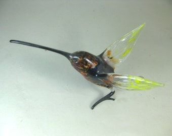 blown glass animal bird Hummingbird long beak blue green  red purple yellow Murano style figurine  art ornament   4.8x3.0x2.2 inches