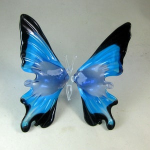 blown glass animal Butterfly blue black fragile  murano style figurine art ornament  3.3x3.6x1.3 inches Fast shipping from USA