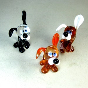 Blown glass dogs figurines ornament animals miniatures Murano style 1.5x2.5"