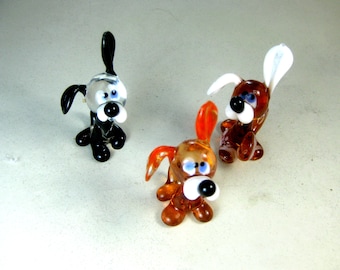 Blown glass dogs figurines ornament animals miniatures Murano style 1.5x2.5"