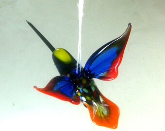 blown glass animal bird Hummingbird hanging Blue wings     figurine  art ornament decor  L-5.2 H-2.9 W-3.3 inches Fast shipping from USA