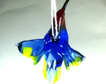 blown glass animal bird Hummingbird art hanging blue red Murano style figurine   ornament decor 4.5x3.3x2.4 inches Fast shipping from USA