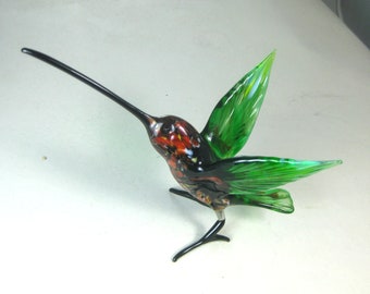 blown glass animal bird Hummingbird Long beak   Green  Murano style figurine   ornament   4.6x3.2x2.6 inches Fast shipping from USA