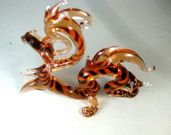 hand blown glass animals dragon orange yellow green  Murano style figurine  ornament   4.2x3.5x1.3 inches Fast shipping from USA