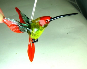 blown glass animal bird Hummingbird hanging red green yellow figurine art ornament L-4.9 H-4.0 W-2.6 inches Fast shipping from USA
