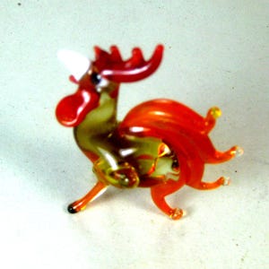 blown glass animal bird rooster chicken miniature murano style figurine art ornament handmade 1.7x1.7x1.0 inches Fast shipping from USA