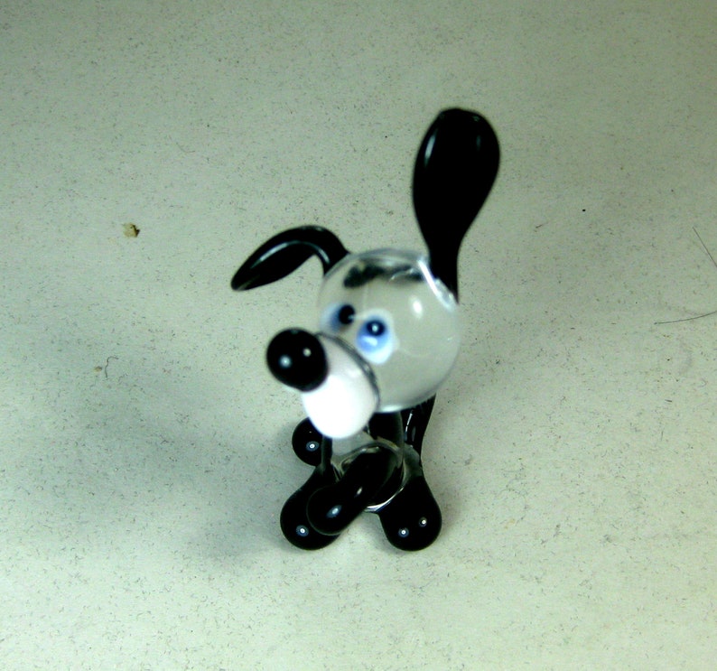 Blown glass dogs figurines ornament animals miniatures Murano style 1.5x2.5 Black