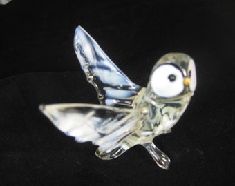 blown glass animal   bird polar snow owl open wings   figurine miniature art ornament decor 3x3x3.5 inches Fast shipping from USA