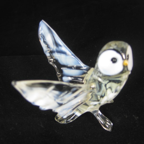 blown glass animal   bird polar snow owl open wings   figurine miniature art ornament decor 3x3x3.5 inches Fast shipping from USA