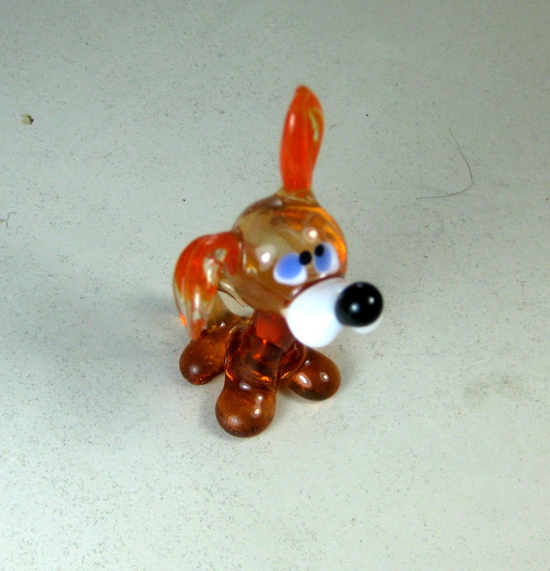 Blown glass dogs figurines ornament animals miniatures Murano style 1.5x2.5 Orange