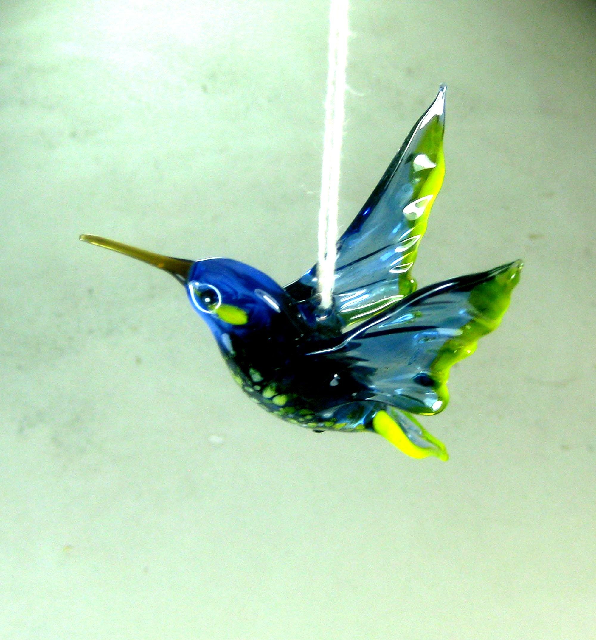 blown glass animal bird Hummingbird hanging blue yellow red Murano style figurine   ornament decor 3.2x2.0x1.7 inches Fast shipping from USA