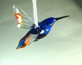 blown glass animal bird Hummingbird art hanging blue red  Murano style figurine   ornament 3.2x2.2x1.8 inches Fast shipping from USA
