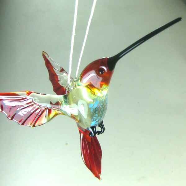 blown glass animal bird Hummingbird hanging red blue figurine  art ornament decor  L-4.9 H-4.0 W-2.6 inches Fast shipping from USA