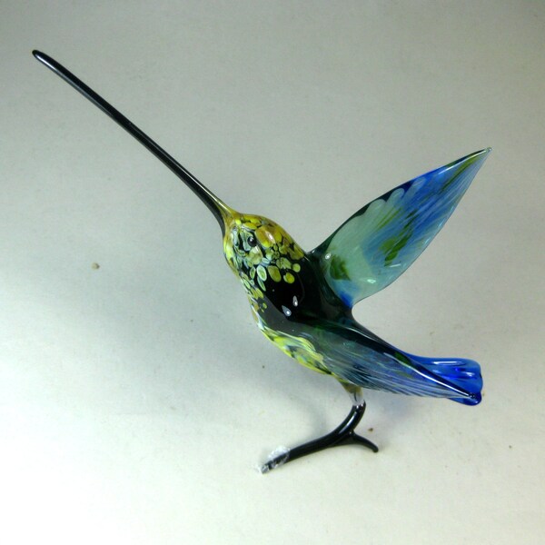 blown glass animal bird Hummingbird Long beak  green blue   figurine miniature  ornament art 4.8x3.0x2.4 inches Fast shipping from USA