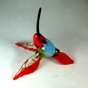 blown glass animal bird Hummingbird hanging red blue figurine art ornament decor L-4.9 H-4.0 W-2.6 inches Fast shipping from USA image 3