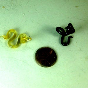Blown glass figurines animals tiny miniatures Murano style Set of 2 snakes about 1.2&quot;