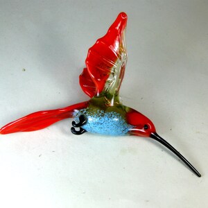 blown glass animal bird Hummingbird hanging red blue figurine art ornament decor L-4.9 H-4.0 W-2.6 inches Fast shipping from USA image 4