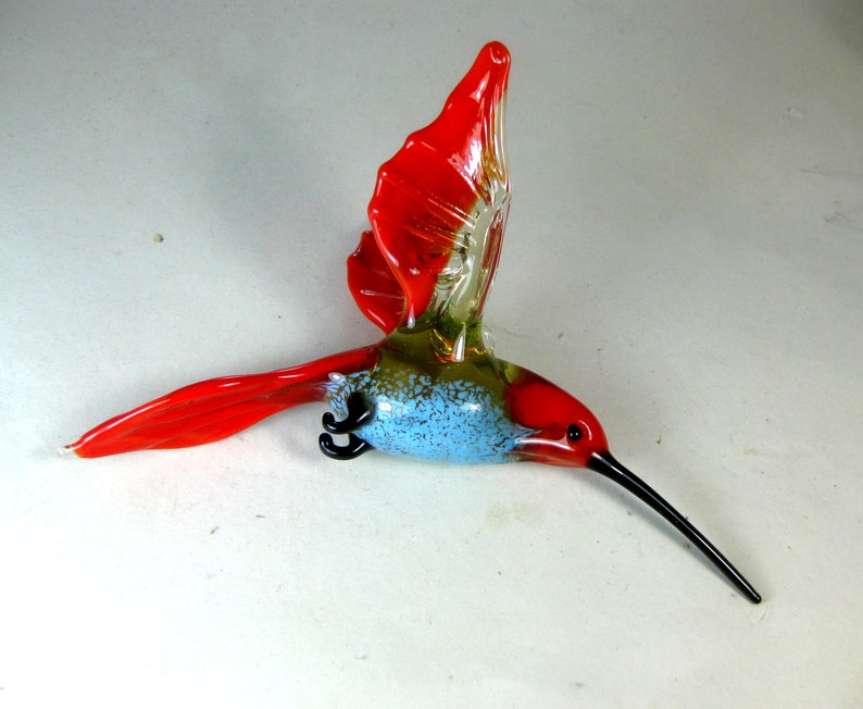 blown glass animal bird Hummingbird hanging red blue figurine art ornament decor L-4.9 H-4.0 W-2.6 inches Fast shipping from USA image 4