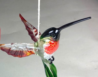 blown glass animal bird Hummingbird hanging green red figurine art ornament L-4.9 H-4.0 W-2.6 inches Fast shipping from USA