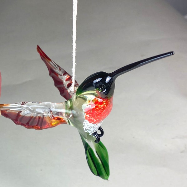 blown glass animal bird Hummingbird hanging green red figurine art ornament L-4.9 H-4.0 W-2.6 inches Fast shipping from USA