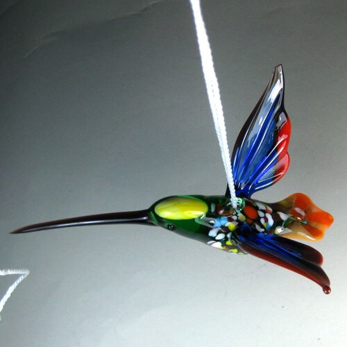 thumbnail image 2 of Hand Blown Glass Hummingbird Figurine – Murano Style Miniature, Multicolor, 3.2x2.0 2 of 6