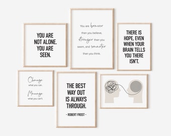 Office Decor for Therapist, Set of 6 Prints, Mental Health Posters, Psychologist Decor, Therapy Bundle, Therapist Gifts, Printable Wall Art