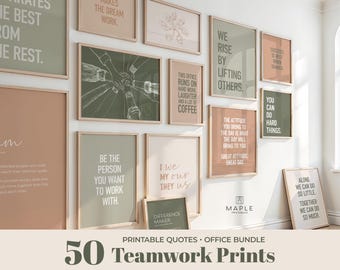 Teamwork Quotes Wall Art Bundle: 50 Printable Office Decor Posters in Neutral Earth Tones, Motivational Prints for Team Productivity