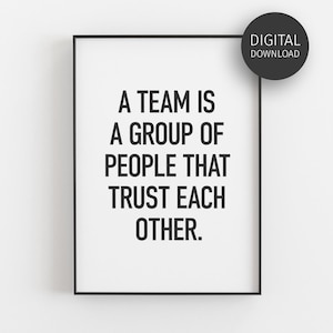 Arte da parete per ufficio, citazione sul lavoro di squadra, arredamento per ufficio HR, stampa sul posto di lavoro, segnaletica per la sala relax, arte da parete stampabile, poster motivazionale, mentalità di squadra