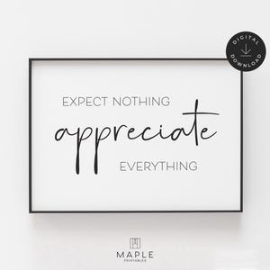 Gratitude Print, Downloadable Prints, Appreciate Everything, Be Grateful, Inspirational, Printable Wall Art, Optimism, Minimalist, Thankful