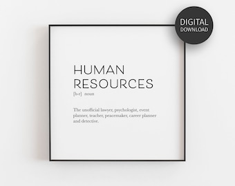 Human Resources Definition Print, HR Office Decor, Coworker Gift, Funny Poster, Printable Wall Art, Profession Poster, Dictionary Typography