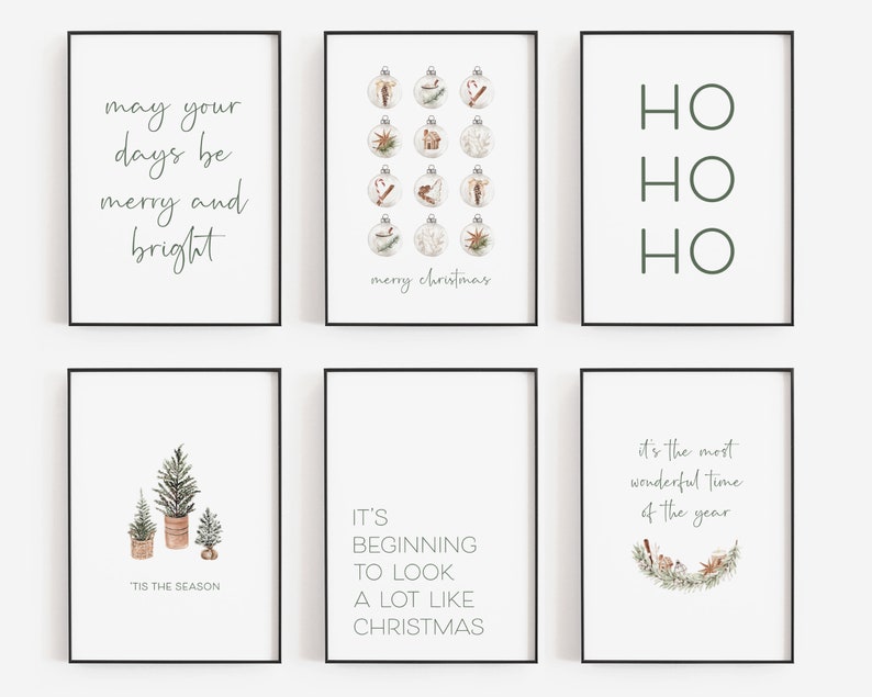 Sage Green Christmas Wall Art Set of 6 PRINTABLES Chic Etsy