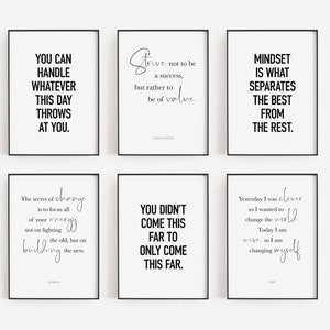 Motivational Quotes Set of 6 Office Prints, Printable Home Office Decor, Positive Posters for Women, Growth Mindset Prints for Productivity