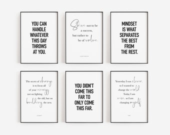 Motivational Quotes Set of 6 Office Prints, Printable Home Office Decor, Positive Posters for Women, Growth Mindset Prints for Productivity