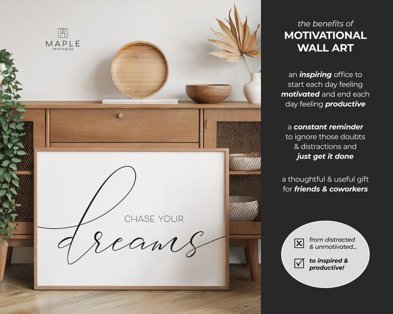 Chase Your Dreams, Dream Big, Downloadable Prints, Kids Room Decor, Inspirational Poster, Printable Wall Art, Nursery Decor, Calligraphy Art image 4