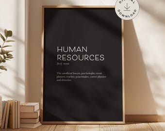 Schwarz HR Definition Print: Personalwesen Büro Dekor, Lustiges Poster für Personalleiter, druckbare Wandkunst für Personalwesen (digitaler Download)
