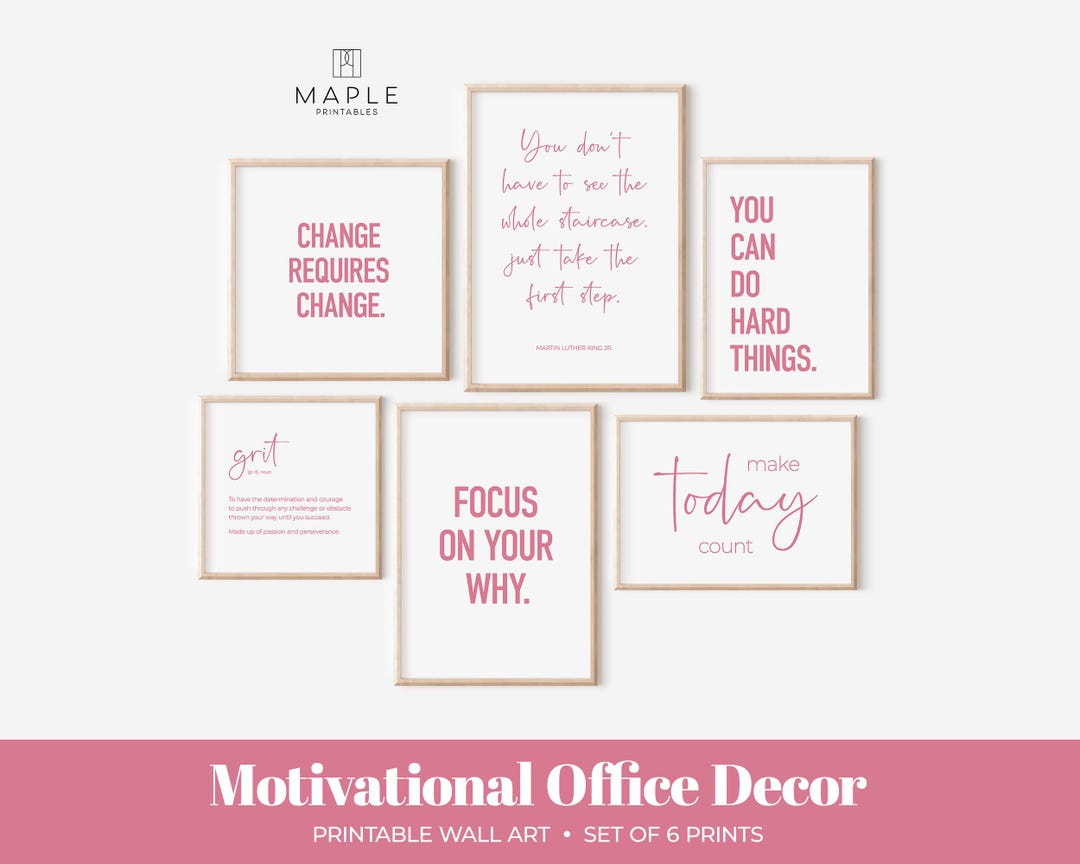 Pink Motivational Office Prints for Women: Set of 6 Inspirational ...