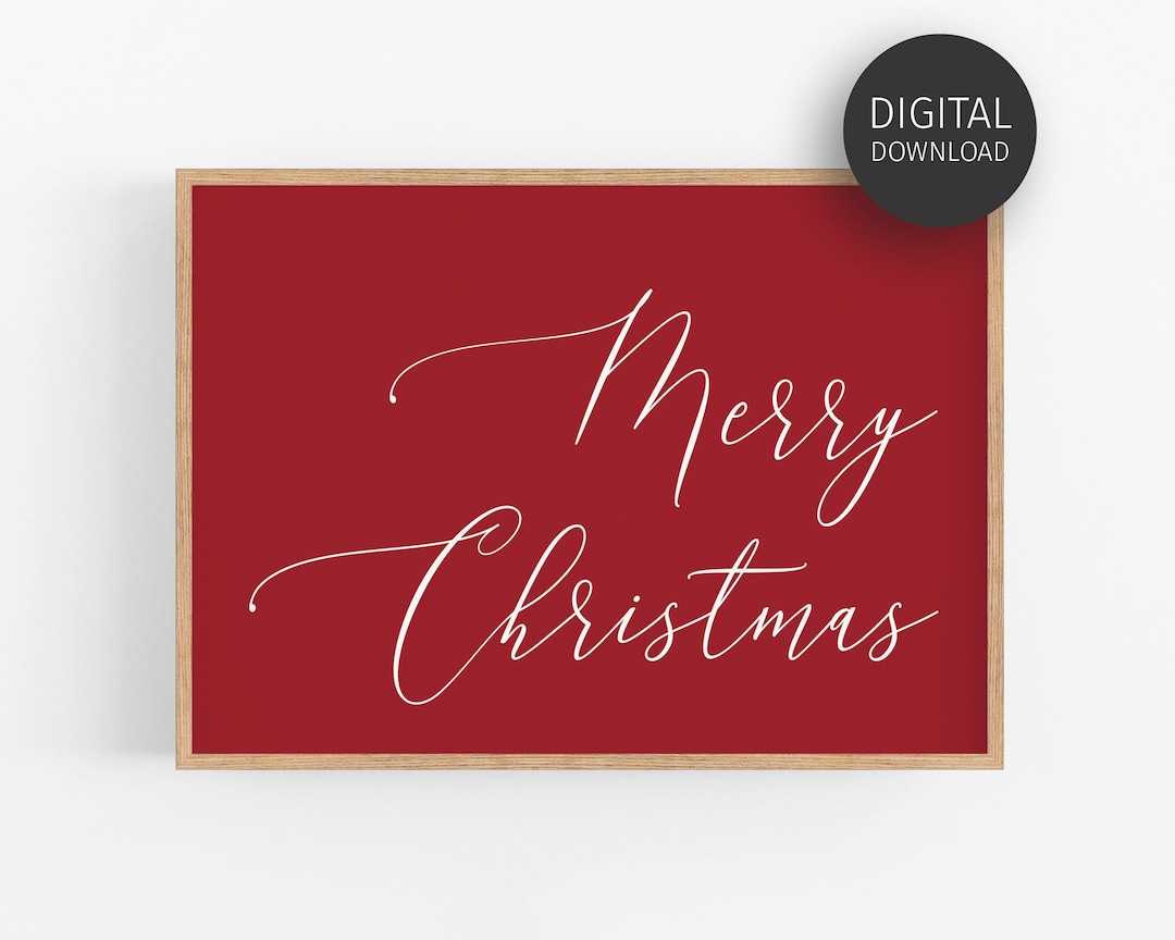 Red Christmas Print, Merry Christmas, Dark Red Wall Art, Downloadable