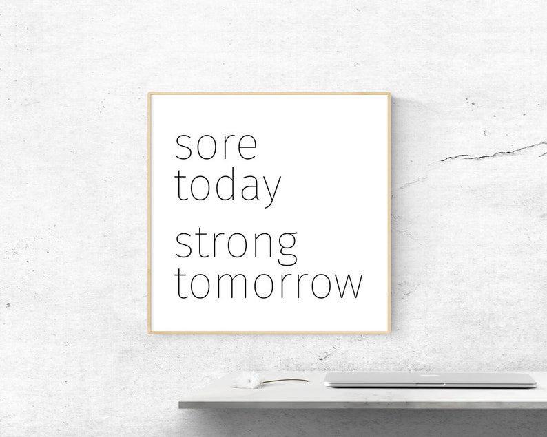 Sore Strong Quote, Fitness Printable, Workout Motivation, Gym Decor, Downloadable Prints, Typography, Minimalist Wall Art, Scandinavian image 9