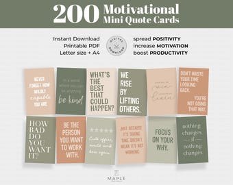 200 Motivational Quote Cards in Earth Tones: Positive Affirmation Cards for Vision Board, Mindset Inspiration for Office (Printable PDF)