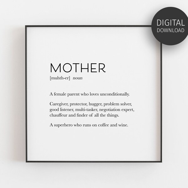 Mother Definition Printable, Superhero Mom Print, Congrats on Pregnancy, Thoughtful Gift From Doula, Downloadable Poster, Motherhood Humor