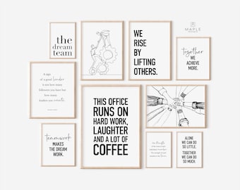 Office Wall Art, Motivational Poster, Set of Ten Prints, Teamwork Quote, Inspirational Workplace Decor, Positive Desk Decor, HR Office Decor