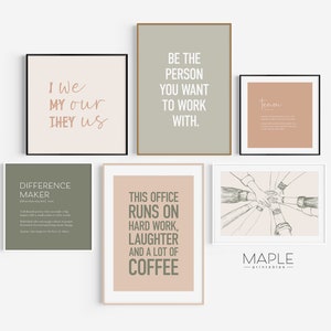 Team Office Decor, Set of 6 PRINTABLES, Teamwork Quote, Motivational Wall Art, Work Motivation Poster, Desk Decor Women, Earth Tones Art