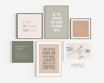 Team Office Decor, Set of 6 PRINTABLES, Teamwork Quote, Motivational Wall Art, Work Motivation Poster, Desk Decor Women, Earth Tones Art