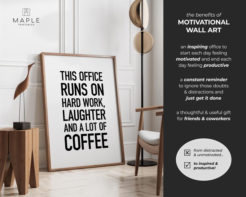 Office Decor, Teamwork Quote Printable, HR Office Print, Coffee Humour Gifts, Workplace Wall Art, Downloadable Poster, Hard Work Laughter image 4