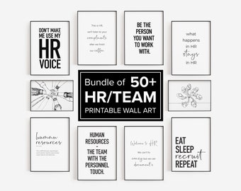 HR Bundle of 50 Funny and Motivational Office Prints, Printable Minimalist Quotes for HR Office Decor, HR Posters for Human Resources Team