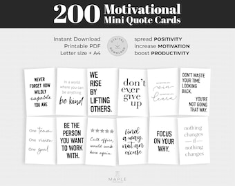 200 Motivational Mini Quote Cards: Office Desk Inspiration, Team Encouragement Cards, Positive Affirmations for Vision Board (Printable PDF)