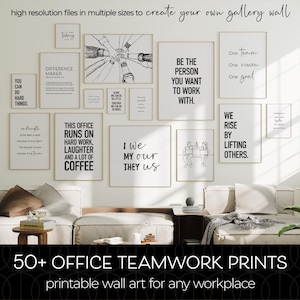 Teamwork Wall Art, Motivational Prints for Office Decor, Bundle of 50 Team Posters, Printable Teamwork Quotes for Workplace Gallery Wall