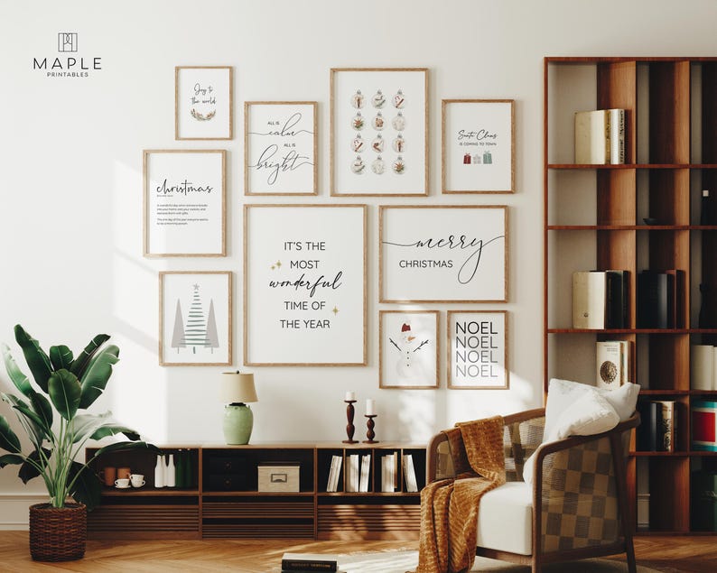 Set di 10 STAMPAbili natalizi, Decorazioni natalizie accoglienti, Decorazioni murali natalizie, Stampe eleganti per le feste, Poster di Buon Natale, Decorazioni natalizie immagine 2