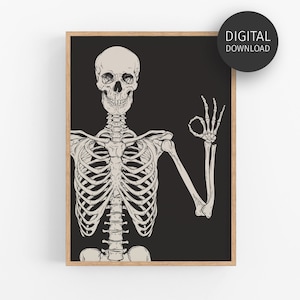 Skeleton Print, Funny Halloween Poster, Spooky Decor, Halloween Printable, Trendy Halloween Decor, Halloween Humour, Spooky Season Wall Art